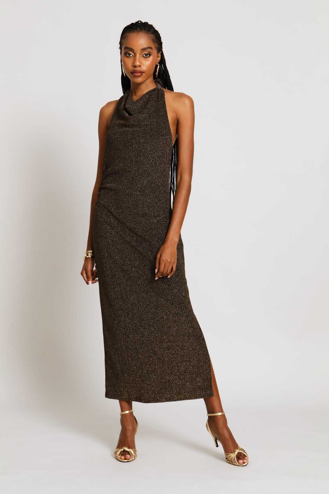 Slit Detail Shimmer Maxi Dress - Black/Gold