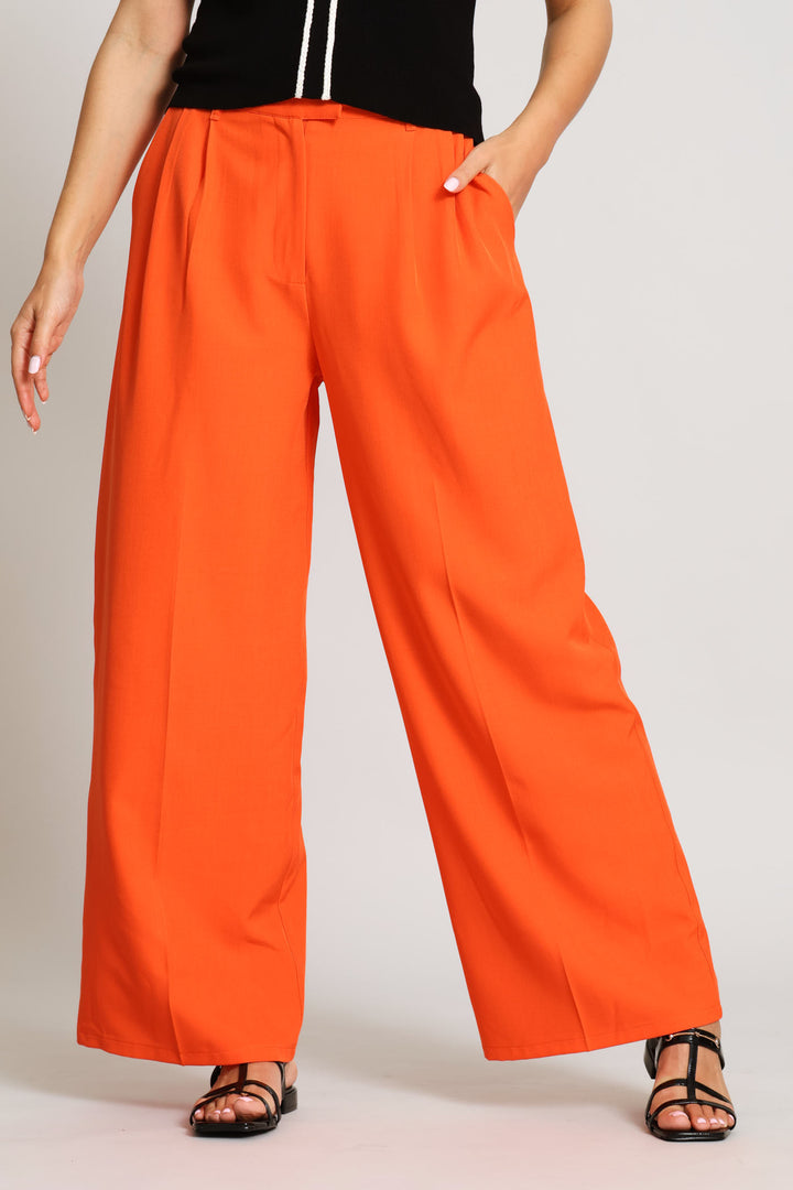 Extended Tab Wide Leg Pant - Coral