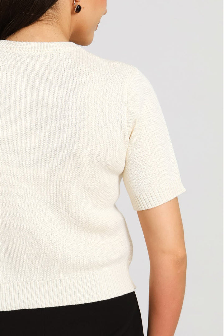 Fancy Button Textured Cardigan - Cream