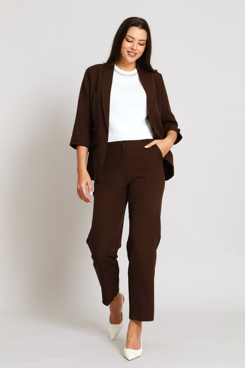 Button Turn Up Blazer - Dark Chocolate