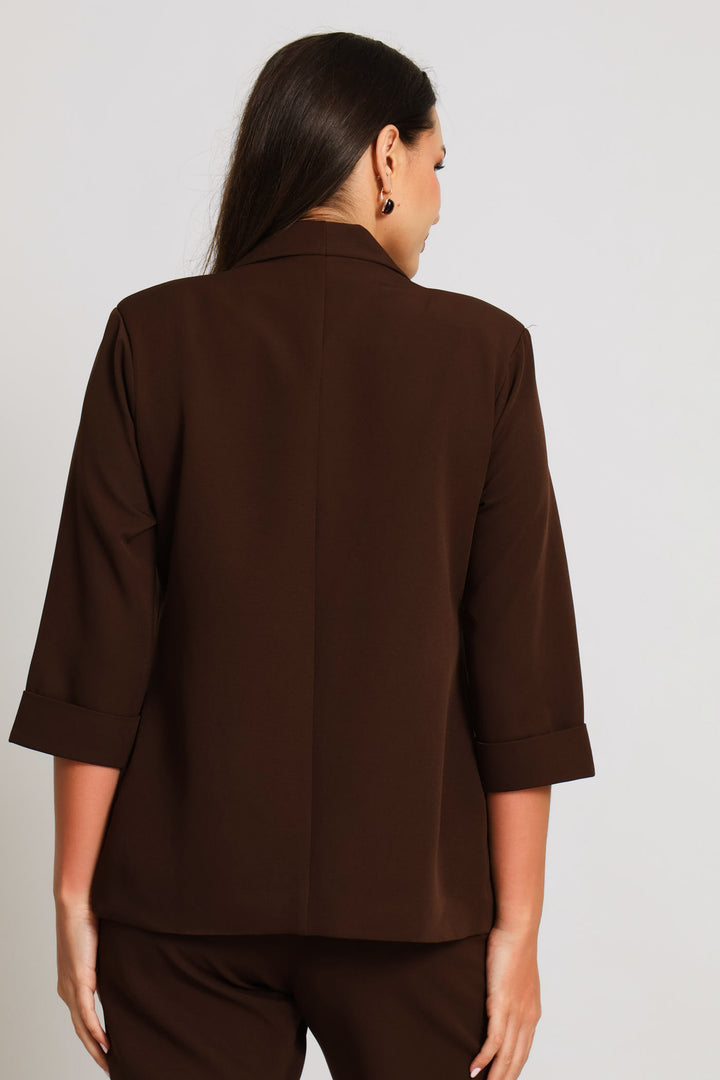 Button Turn Up Blazer - Dark Chocolate