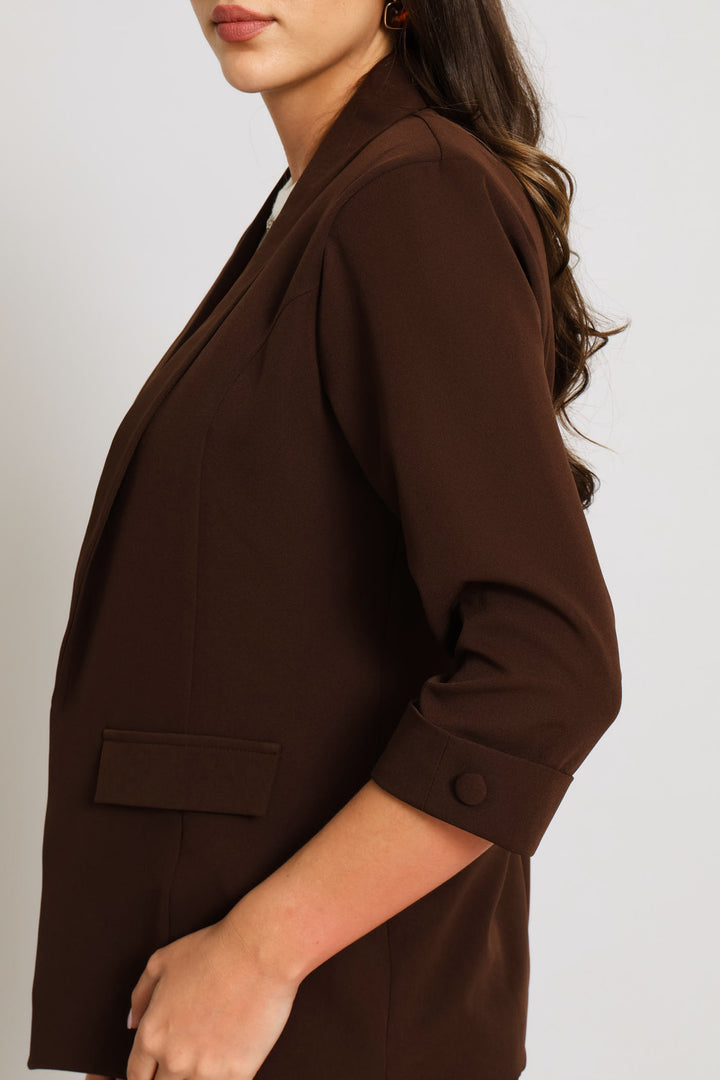 Button Turn Up Blazer - Dark Chocolate