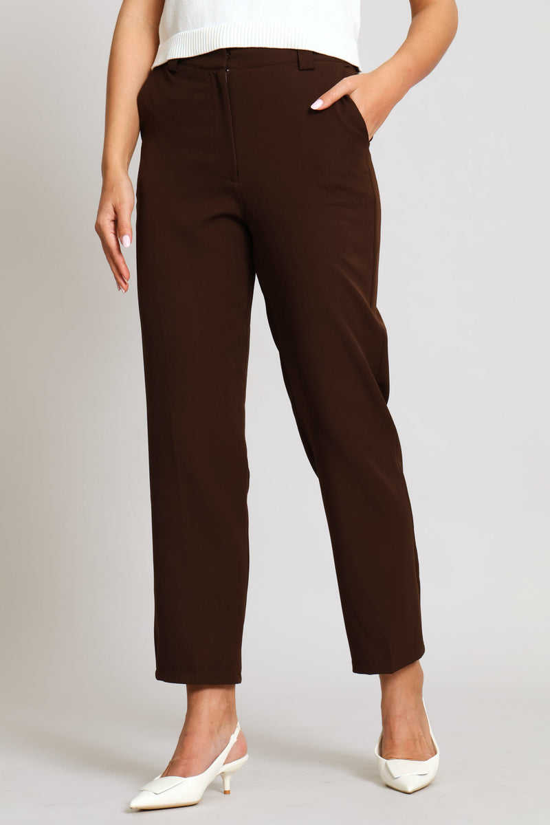 Panelled Tapered Leg Pant - Dark Chocolate