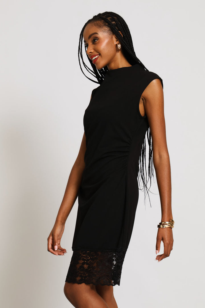 Lace Hem Mini Dress - Black
