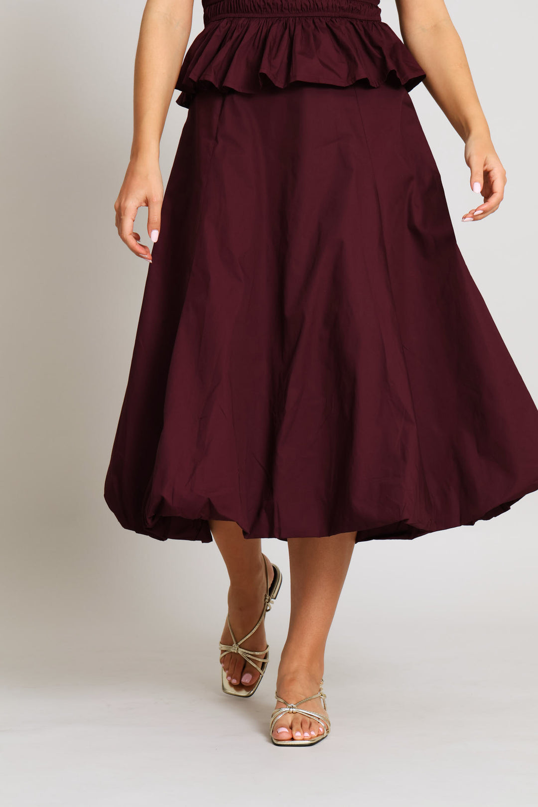 Panelled Midi Bubble Skirt - Plum