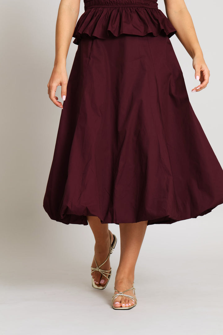 Panelled Midi Bubble Skirt - Plum
