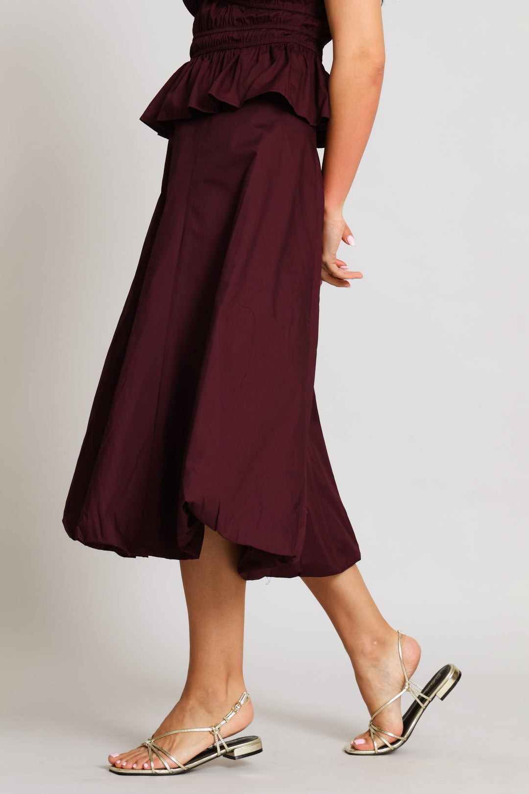 Panelled Midi Bubble Skirt - Plum