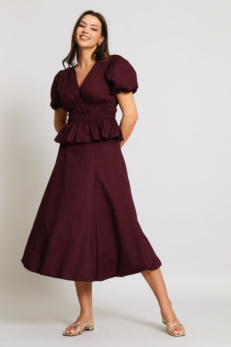 Panelled Midi Bubble Skirt - Plum