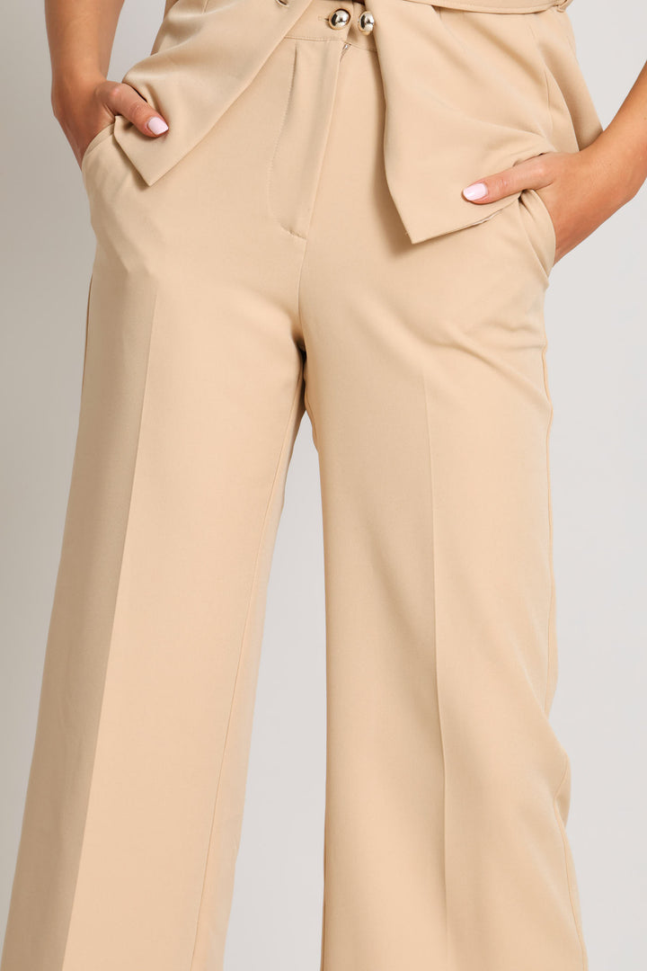 Dome Button Straight Leg Pant - Stone