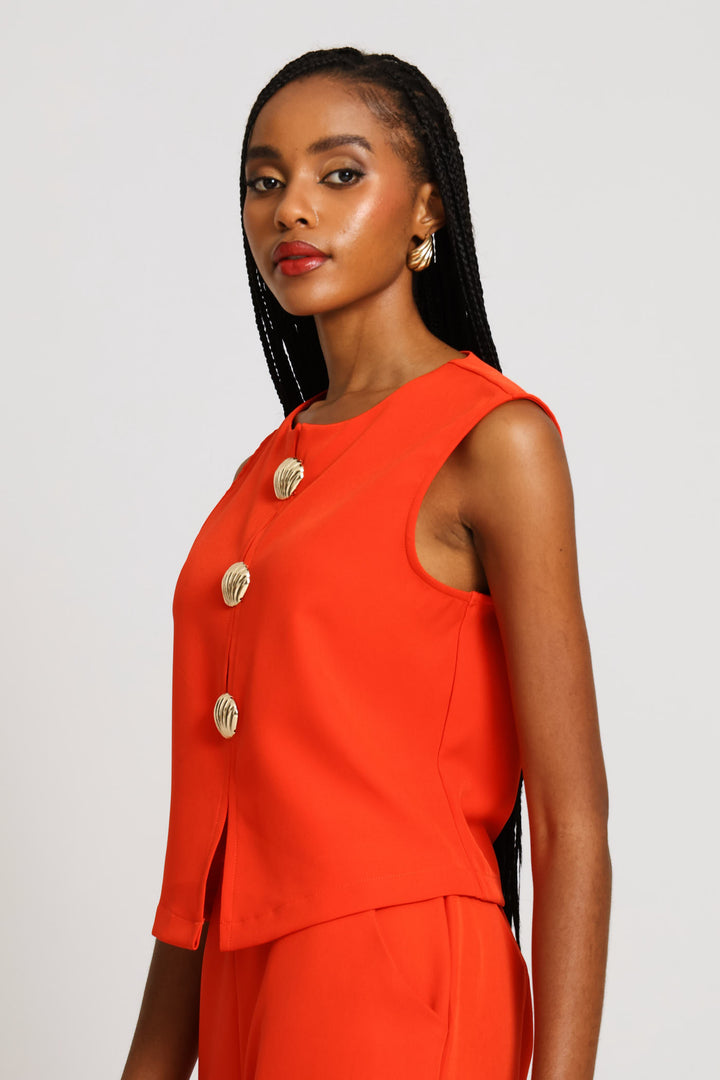 Shell Trim Top - Coral