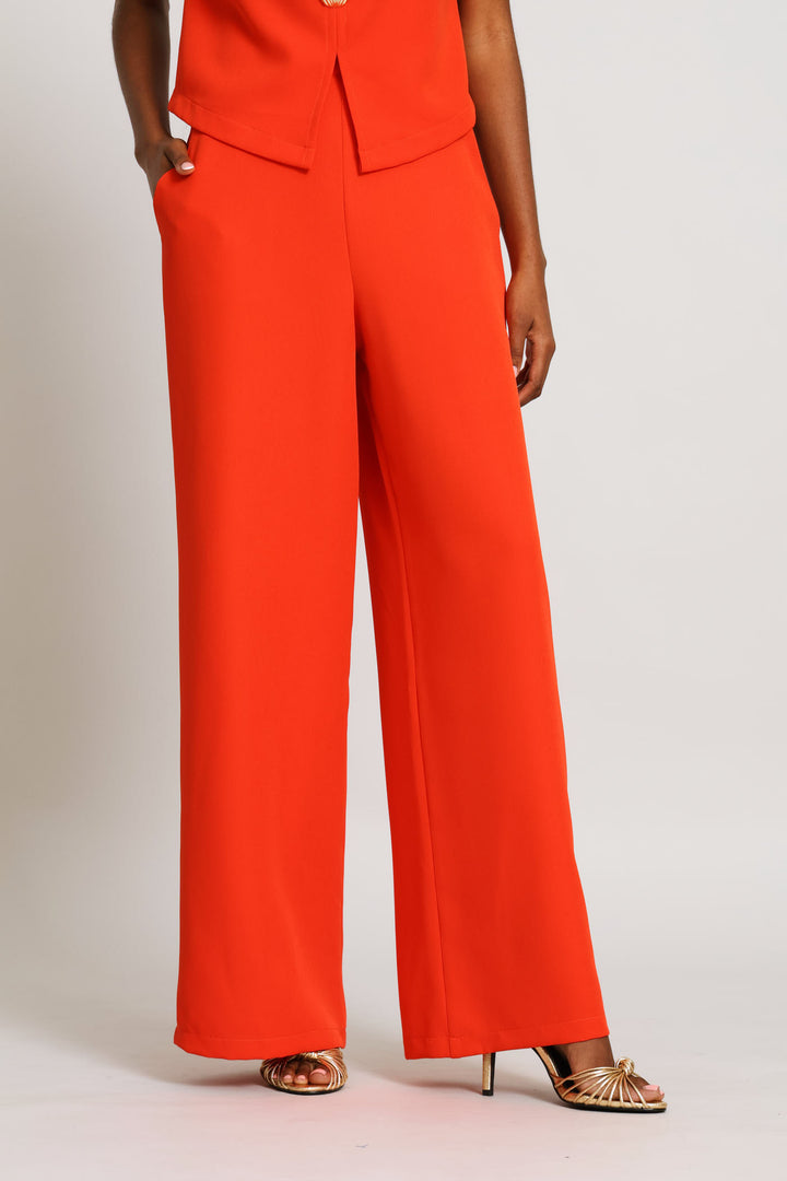 Three Button Wide Leg Pant - Coral