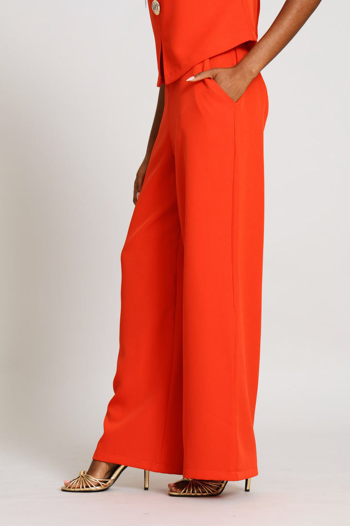 Three Button Wide Leg Pant - Coral