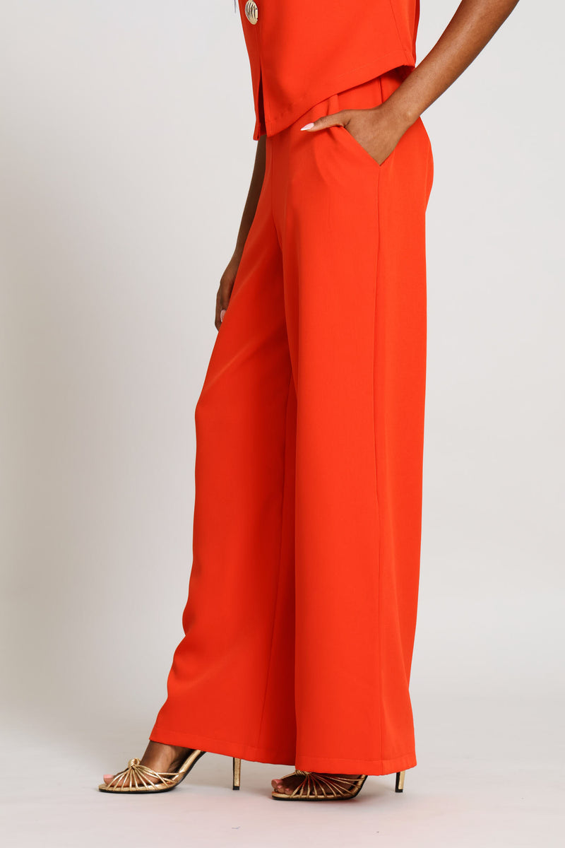 Three Button Wide Leg Pant - Coral