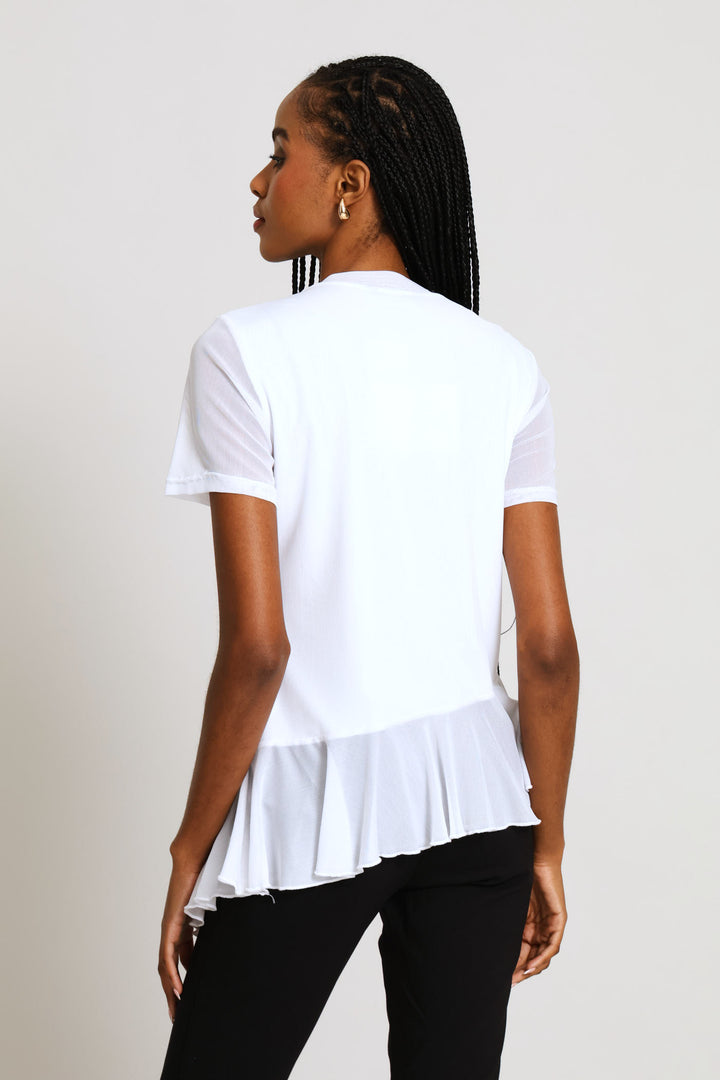 Frill Hem Mesh Blouse - White