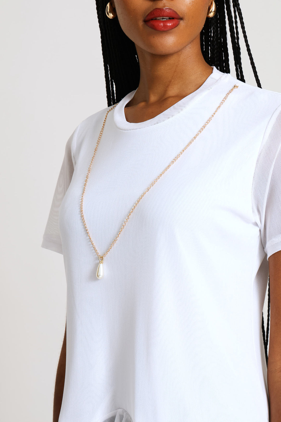 Frill Hem Mesh Blouse - White