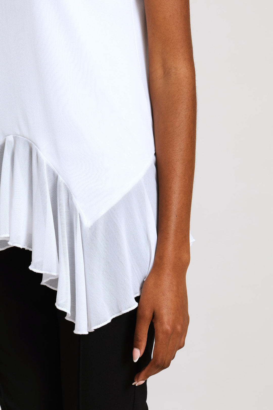 Frill Hem Mesh Blouse - White