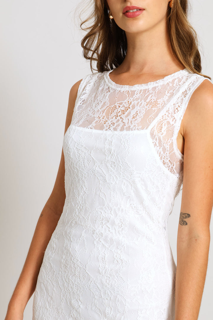 Lace Flared Maxi Dress - Cream