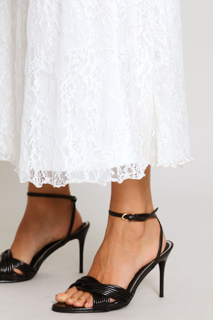 Lace Flared Maxi Dress - Cream