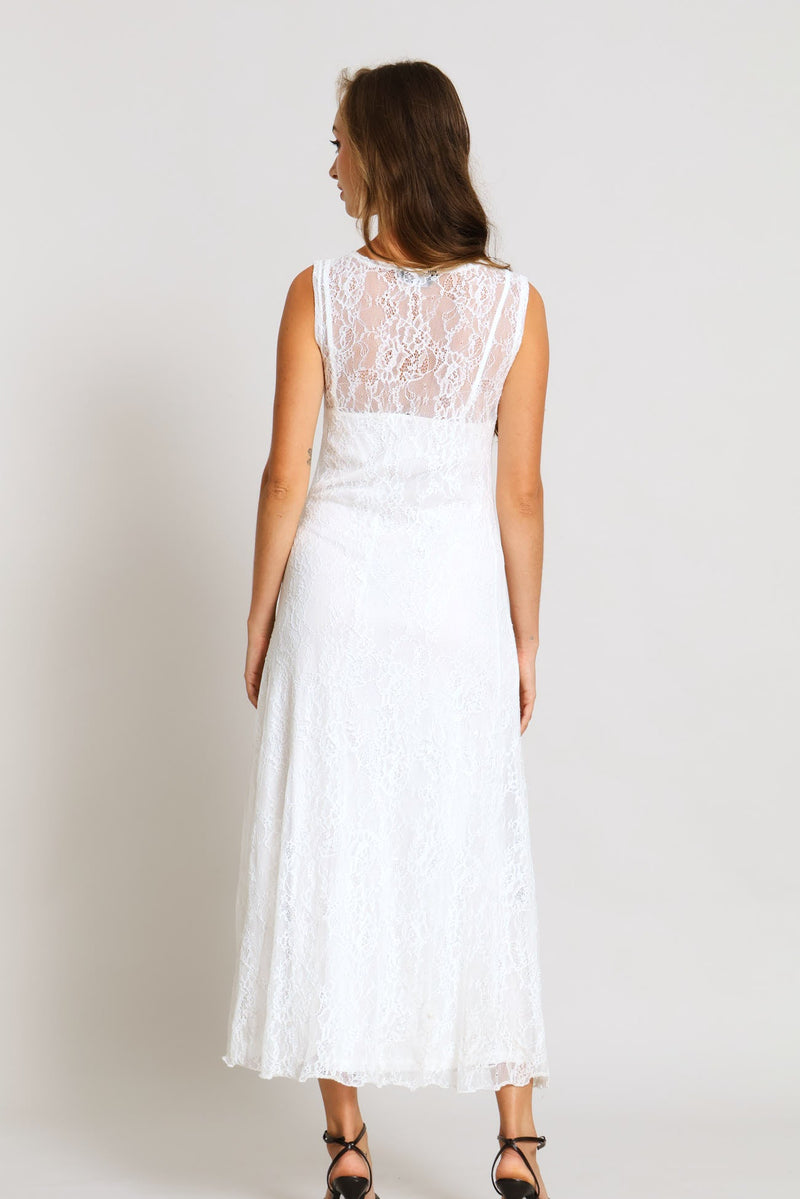 Lace Flared Maxi Dress - Cream