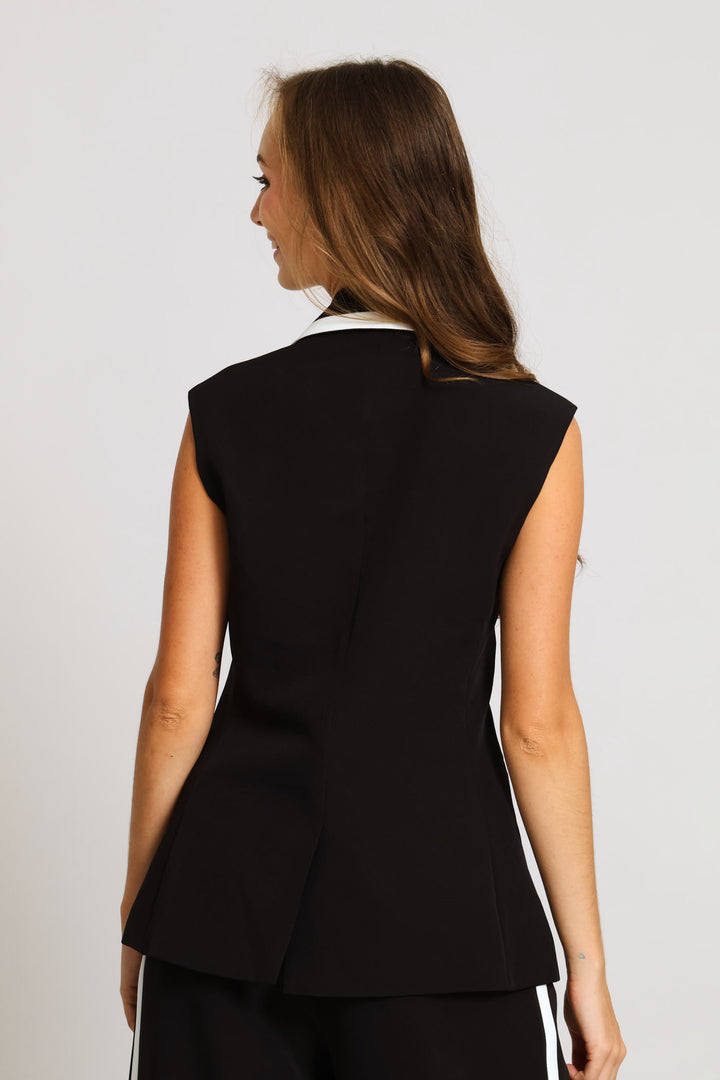 Contrast Tipped Blazer - Black/White