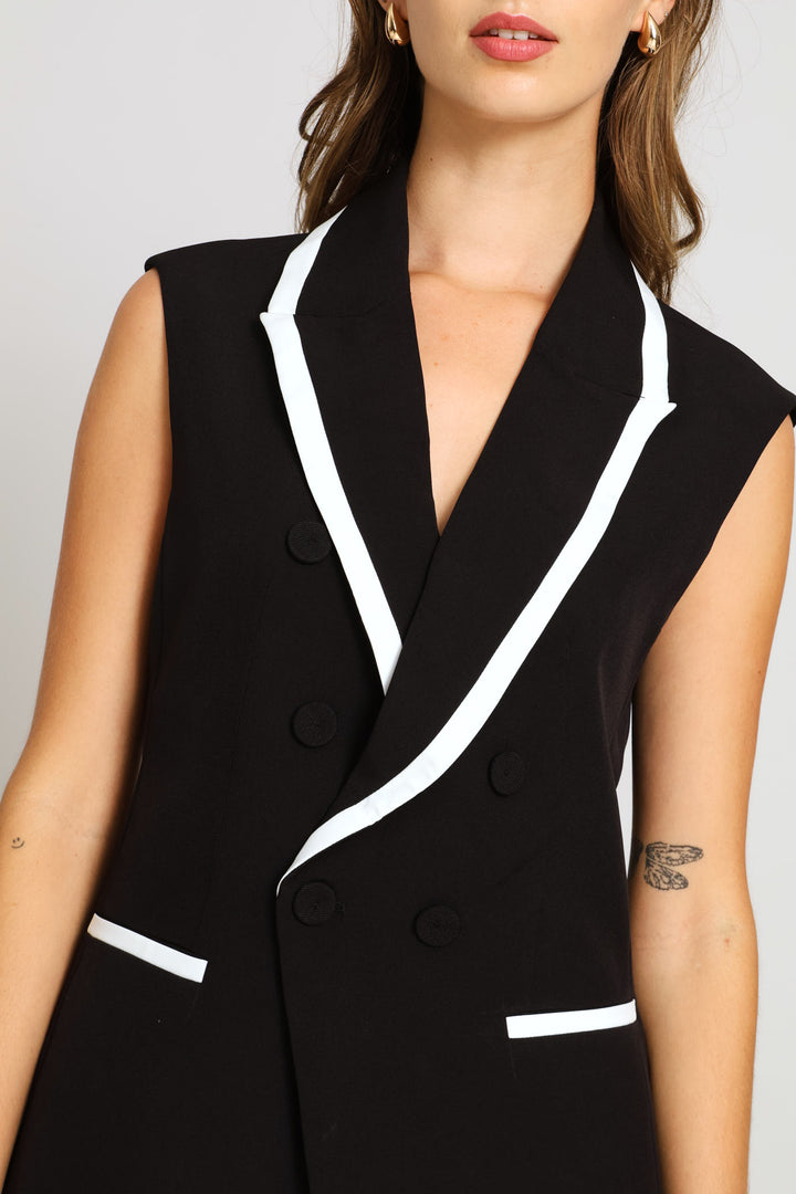 Contrast Tipped Blazer - Black/White
