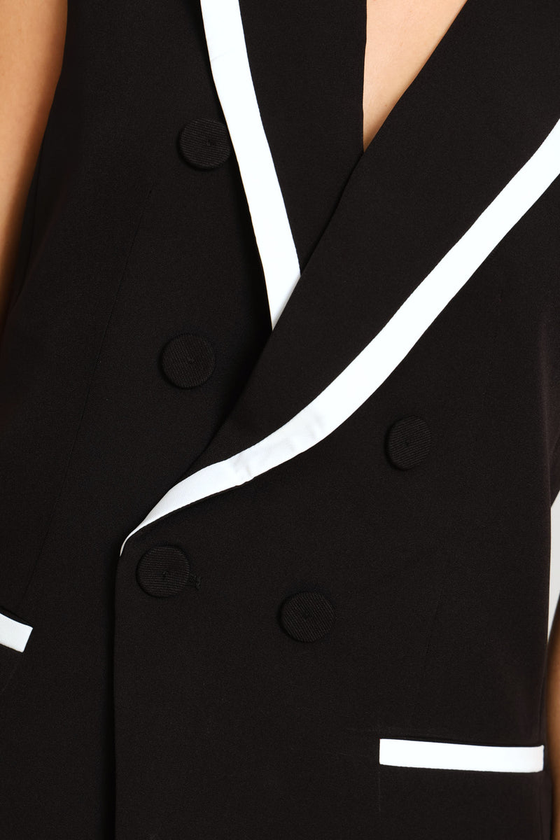 Contrast Tipped Blazer - Black/White