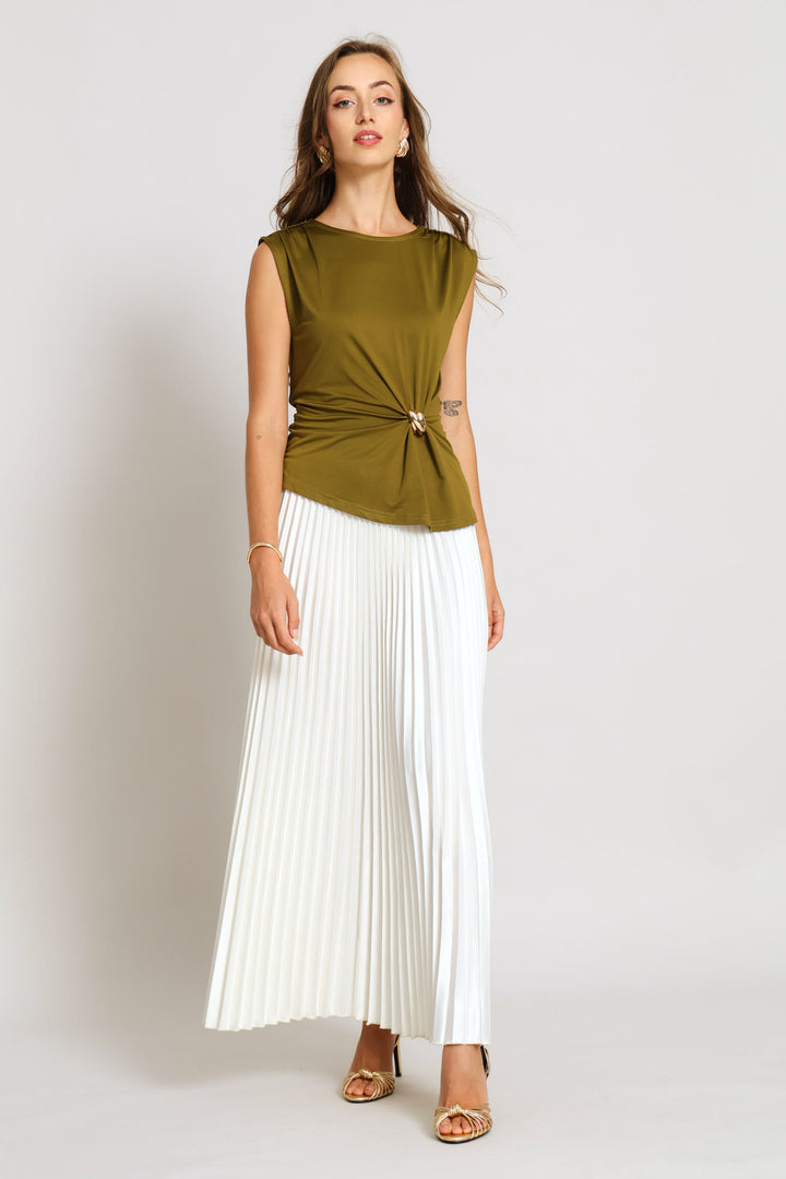 Trim Ruched Slinky Top - Deep Chartreuse