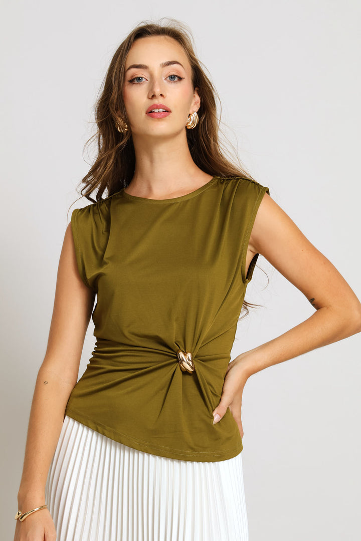 Trim Ruched Slinky Top - Deep Chartreuse