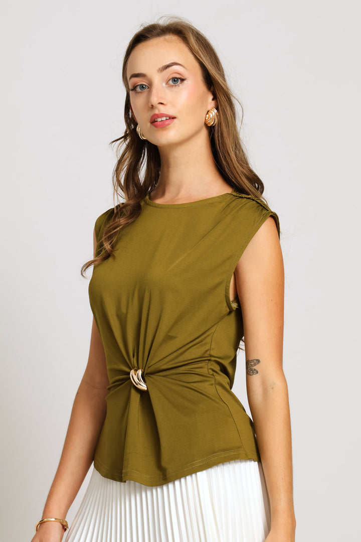 Trim Ruched Slinky Top - Deep Chartreuse