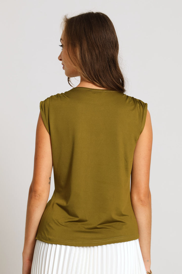 Trim Ruched Slinky Top - Deep Chartreuse