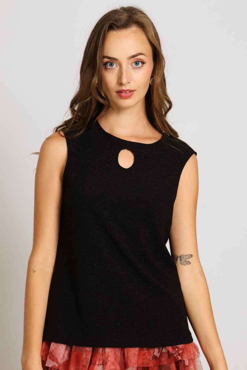 Keyhole Shimmer Blouse - black