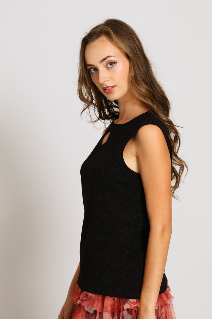 Keyhole Shimmer Blouse - black