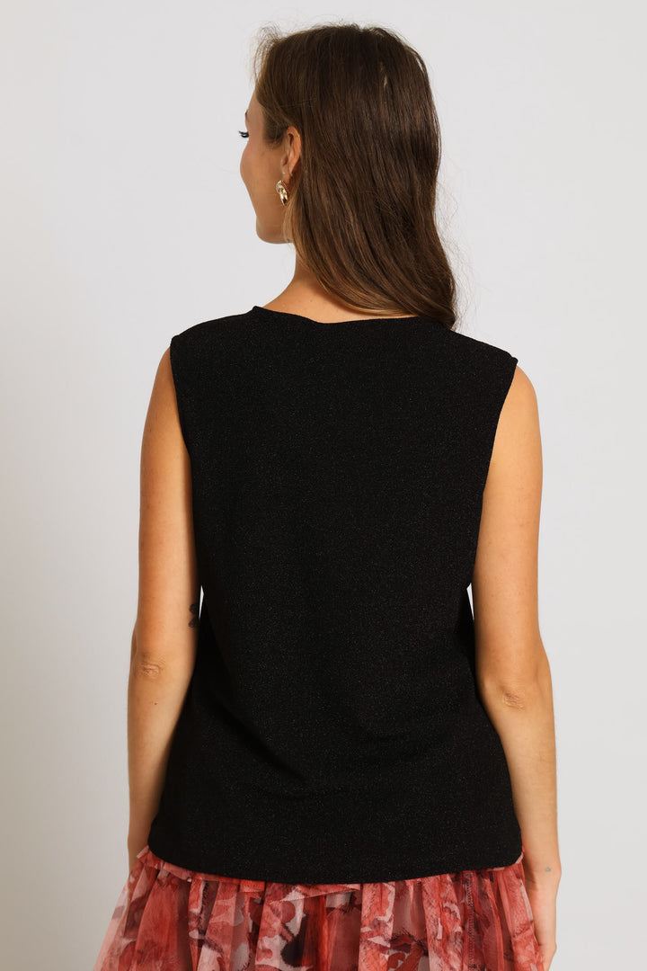 Keyhole Shimmer Blouse - black