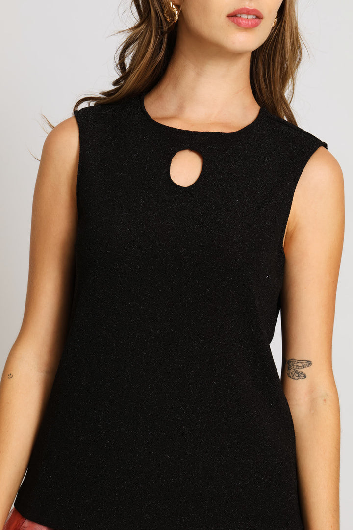 Keyhole Shimmer Blouse - black