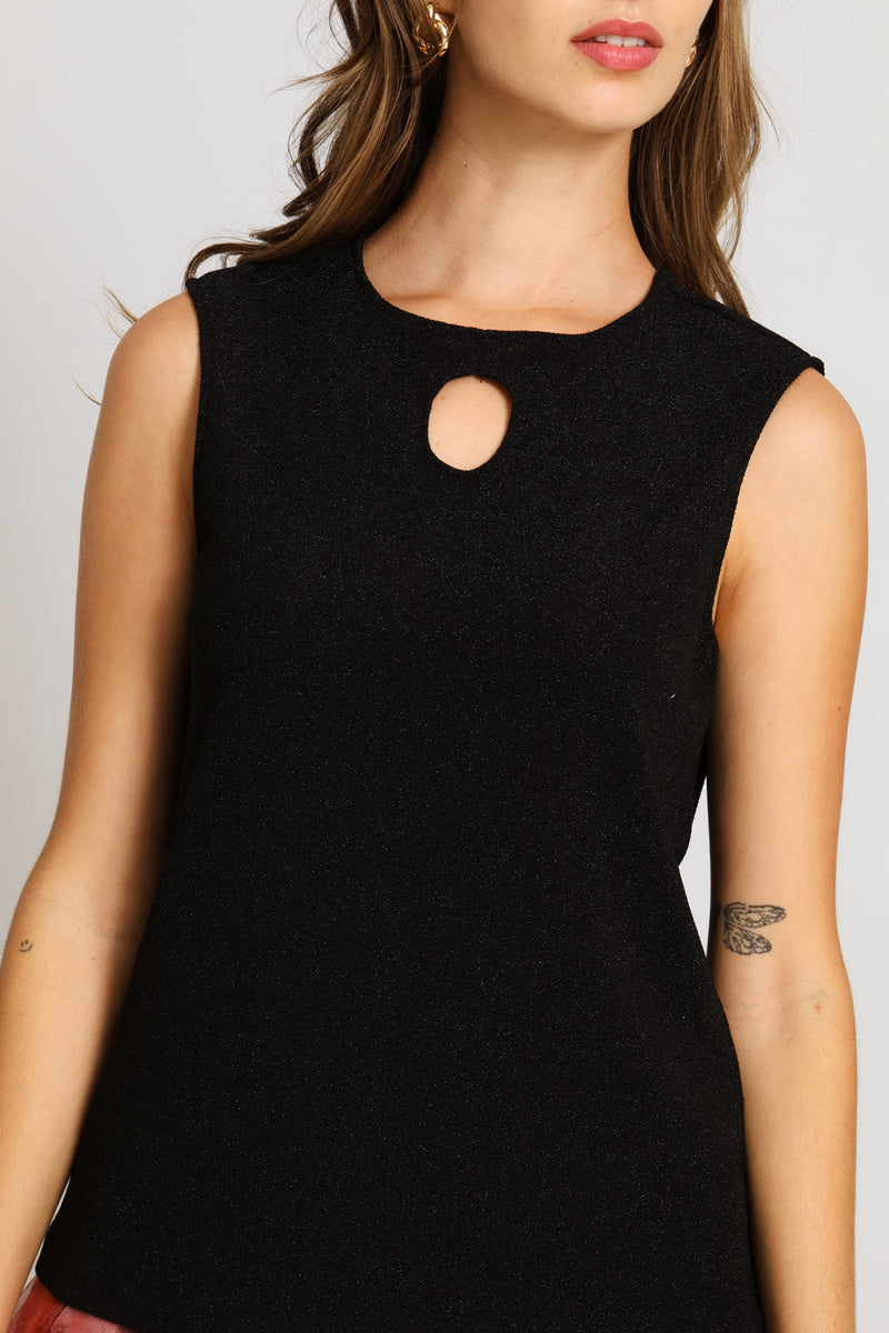 Keyhole Shimmer Blouse - black