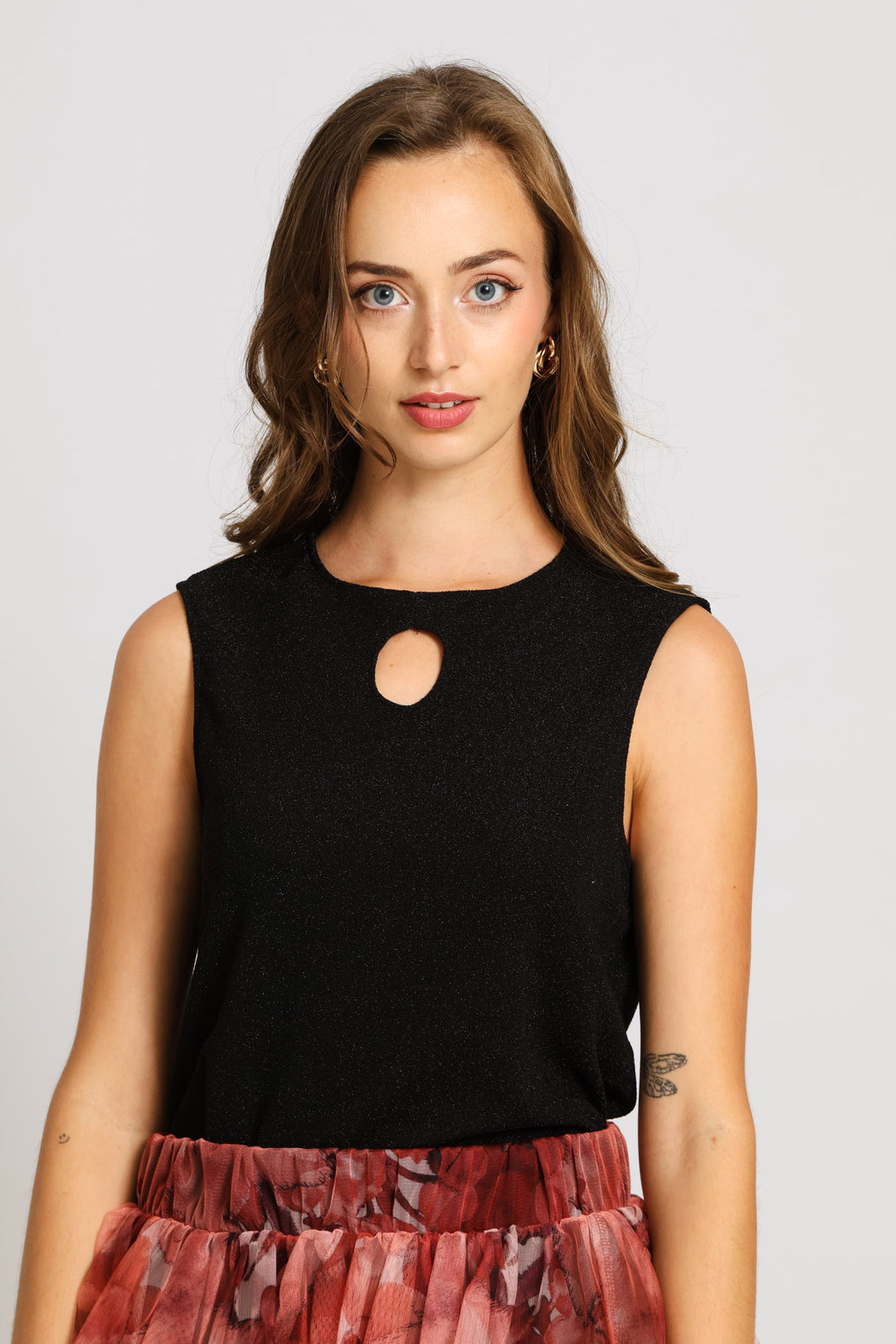 Keyhole Shimmer Blouse - black