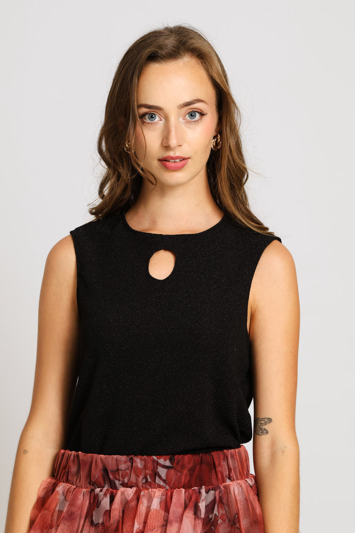 Keyhole Shimmer Blouse - black
