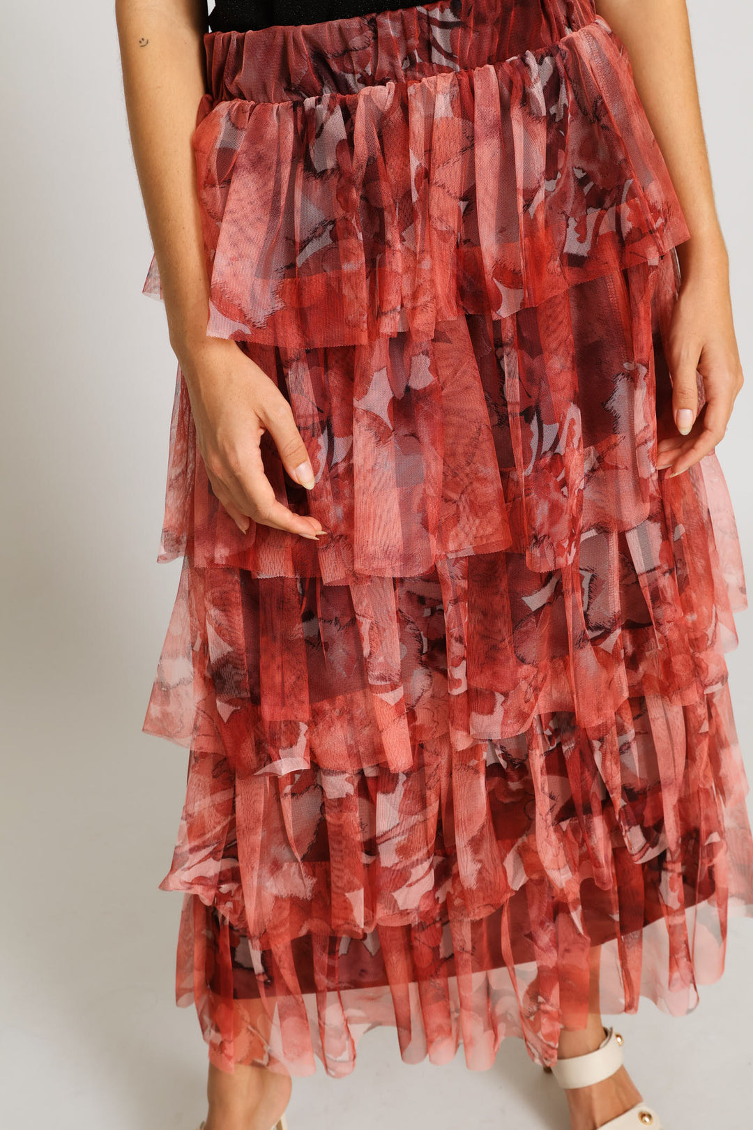 Tiered Floral Rara Maxi Skirt - Coral