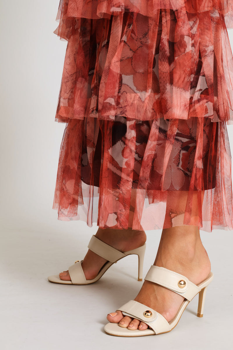 Tiered Floral Rara Maxi Skirt - Coral