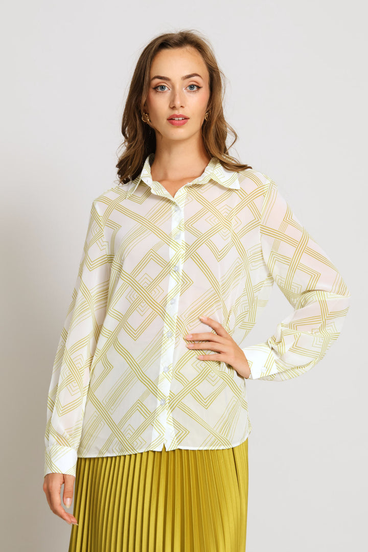 Geo Chiffon Shirt - Cream