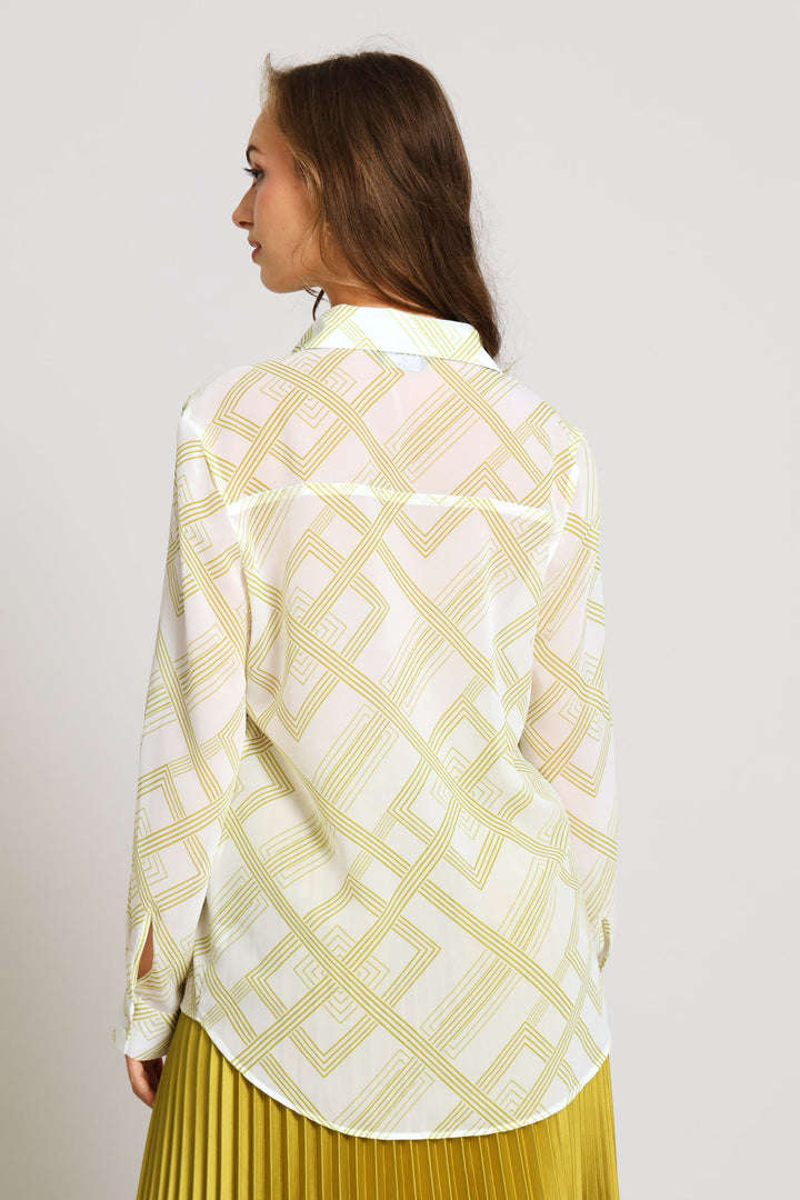Geo Chiffon Shirt - Cream
