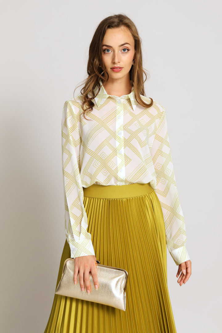 Geo Chiffon Shirt - Cream