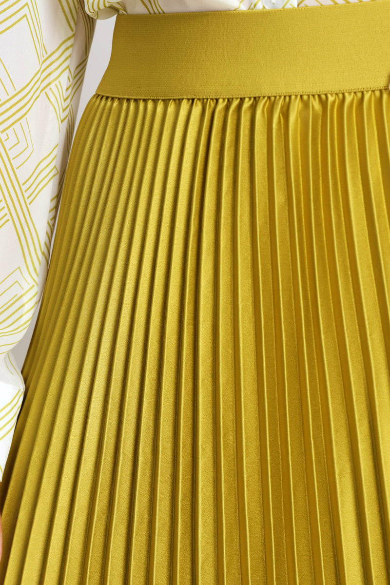 Pleated Satin Maxi Skirt  - Deep Chartreuse