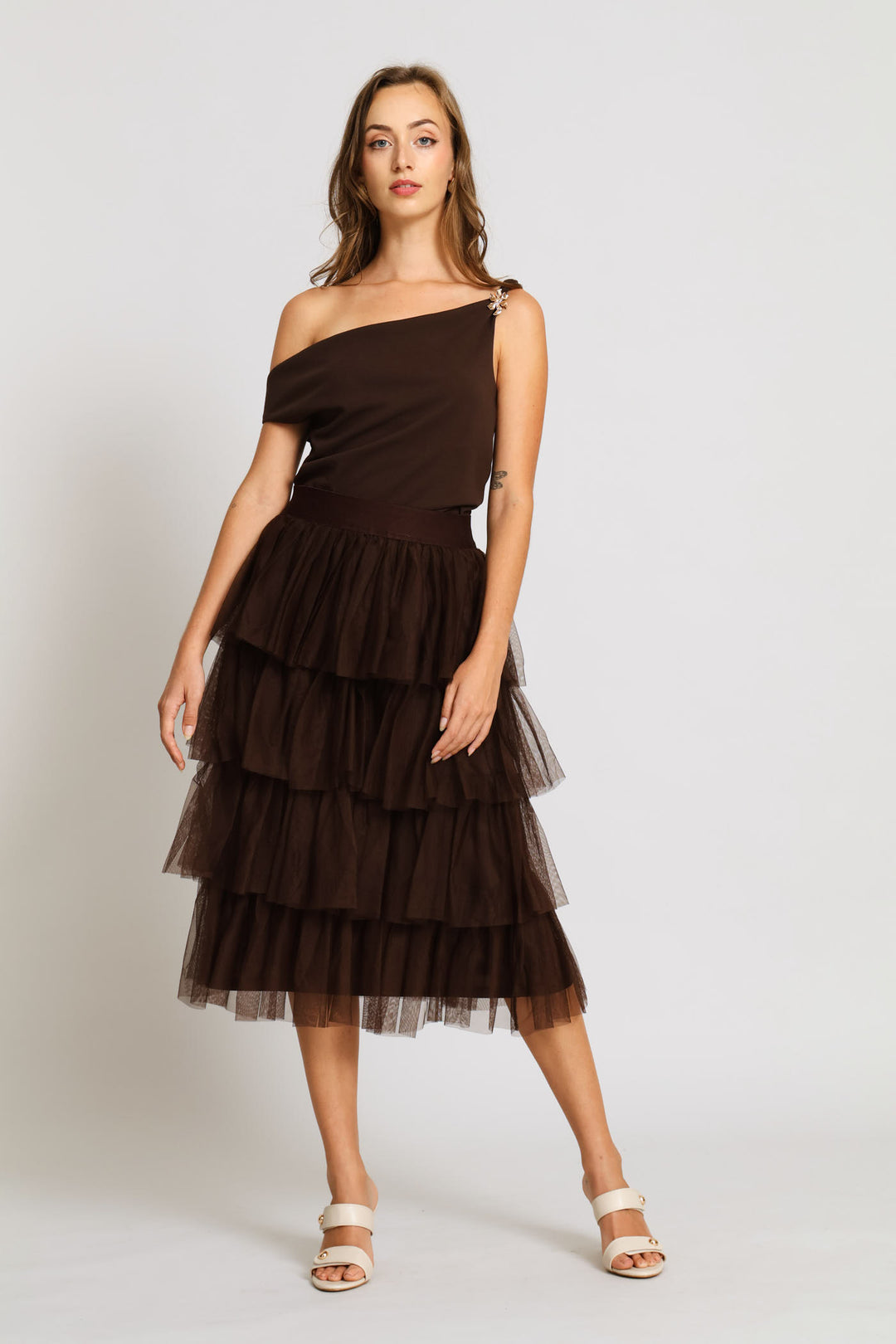 Rara Tiered Midi Skirt - Dark Chocolate