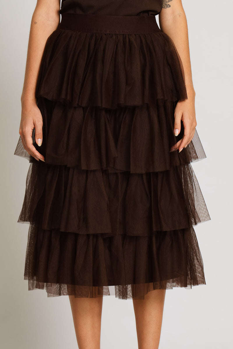 Rara Tiered Midi Skirt - Dark Chocolate