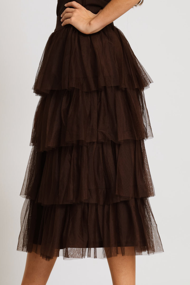 Rara Tiered Midi Skirt - Dark Chocolate