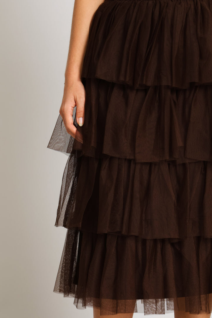 Rara Tiered Midi Skirt - Dark Chocolate