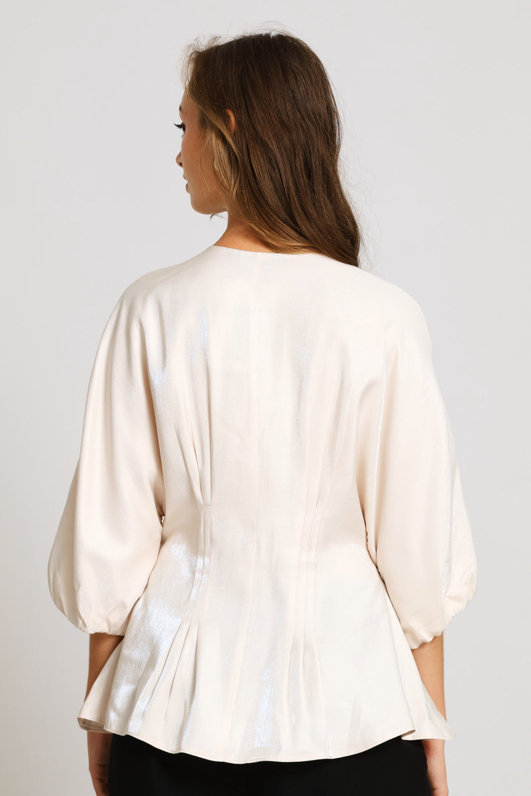 Darted Waist Metallic Blouse - Beige