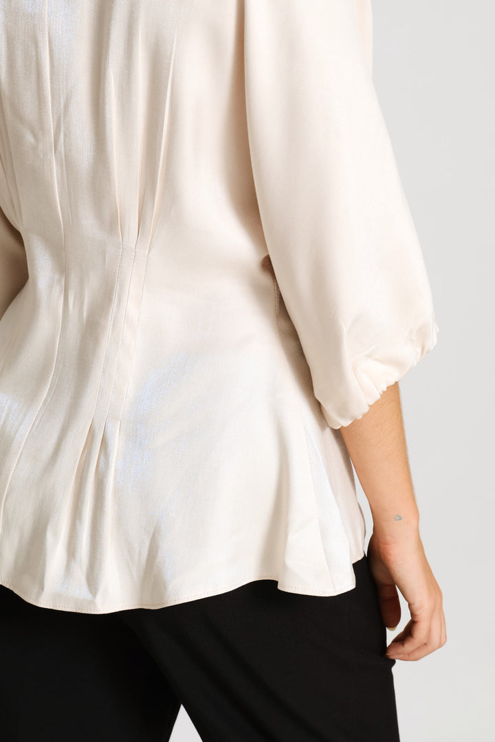 Darted Waist Metallic Blouse - Beige