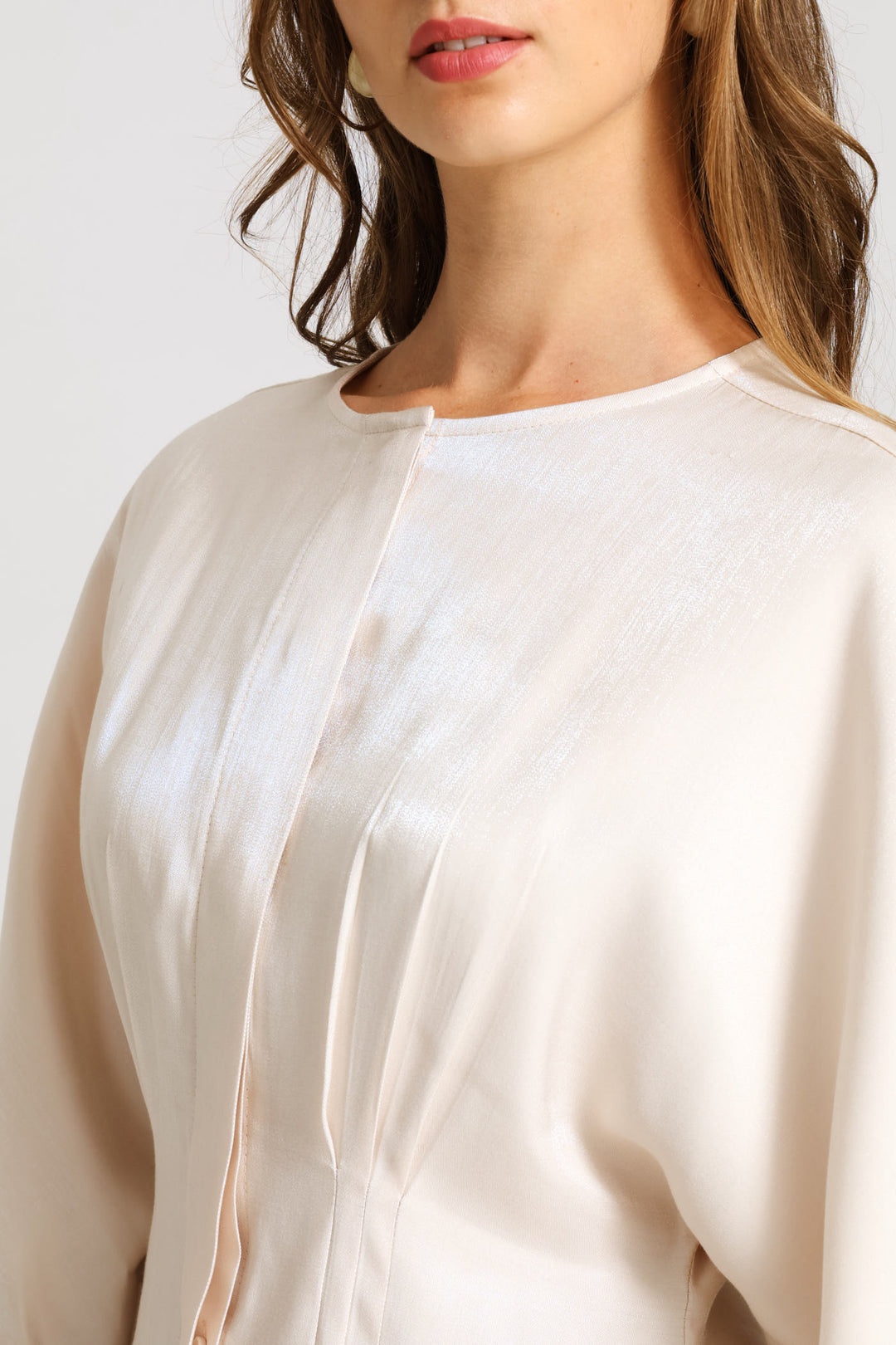Darted Waist Metallic Blouse - Beige